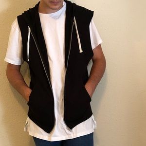 black sleeveless zip up hoodie
